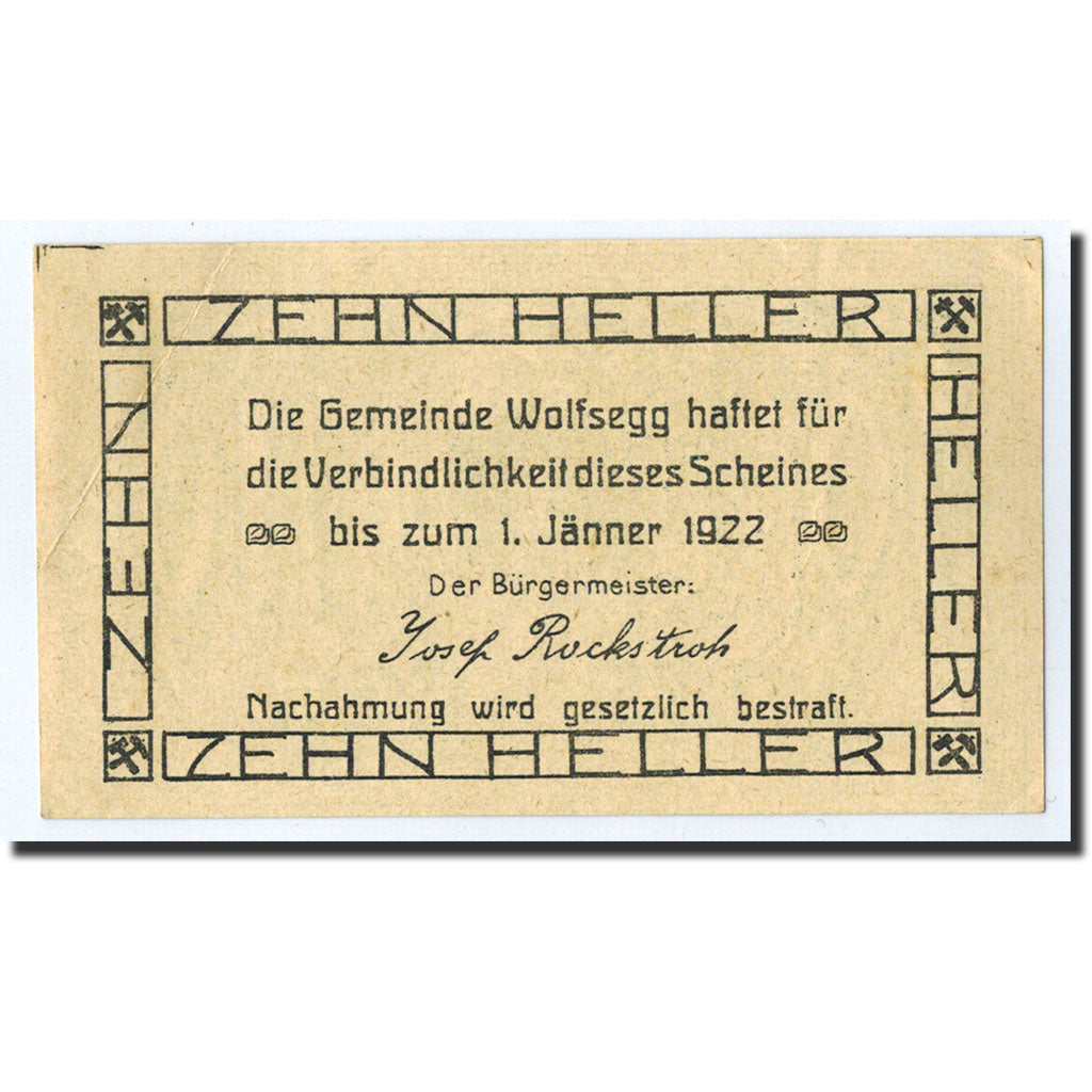 Geldschein, Österreich, Wolfsegg, 10 Heller, paysage, 1922, 1922-01-01, UNZ-