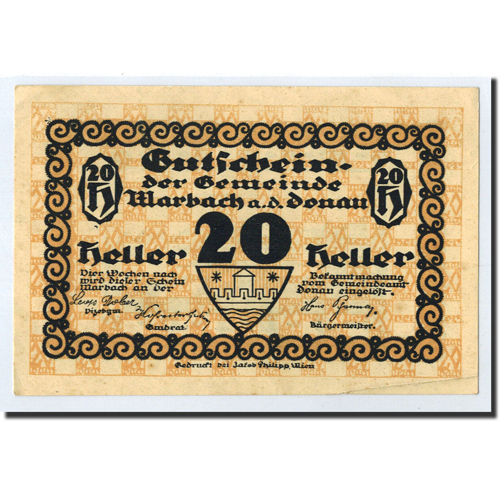 Geldschein, Österreich, Marbach an der Donau, 20 Heller, paysage, Undated