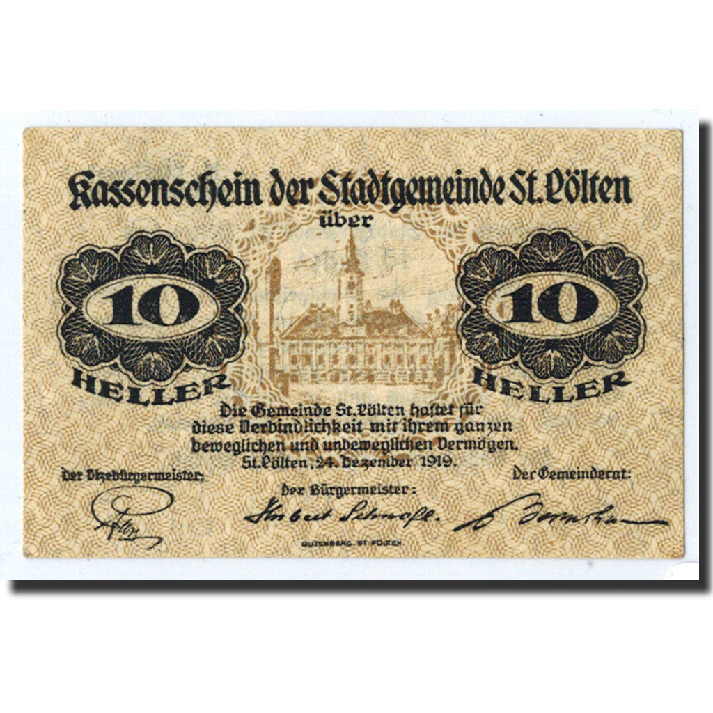 Geldschein, Österreich, Sankt Polten, 10 Heller, manoir, 1919, 1919-12-24, UNZ-