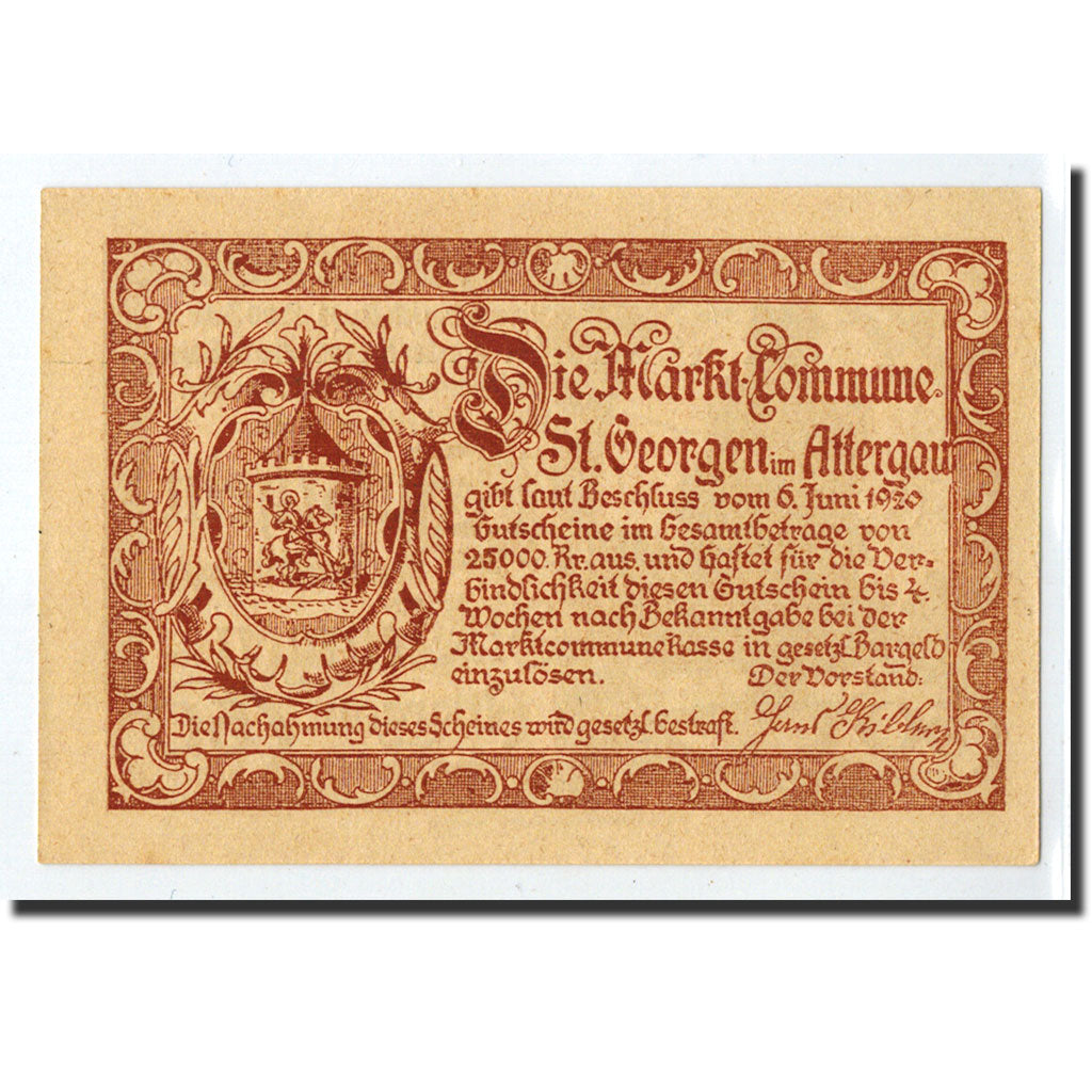 Geldschein, Österreich, St Georgen im Attergau, 50 Heller, bûcheron, 1920