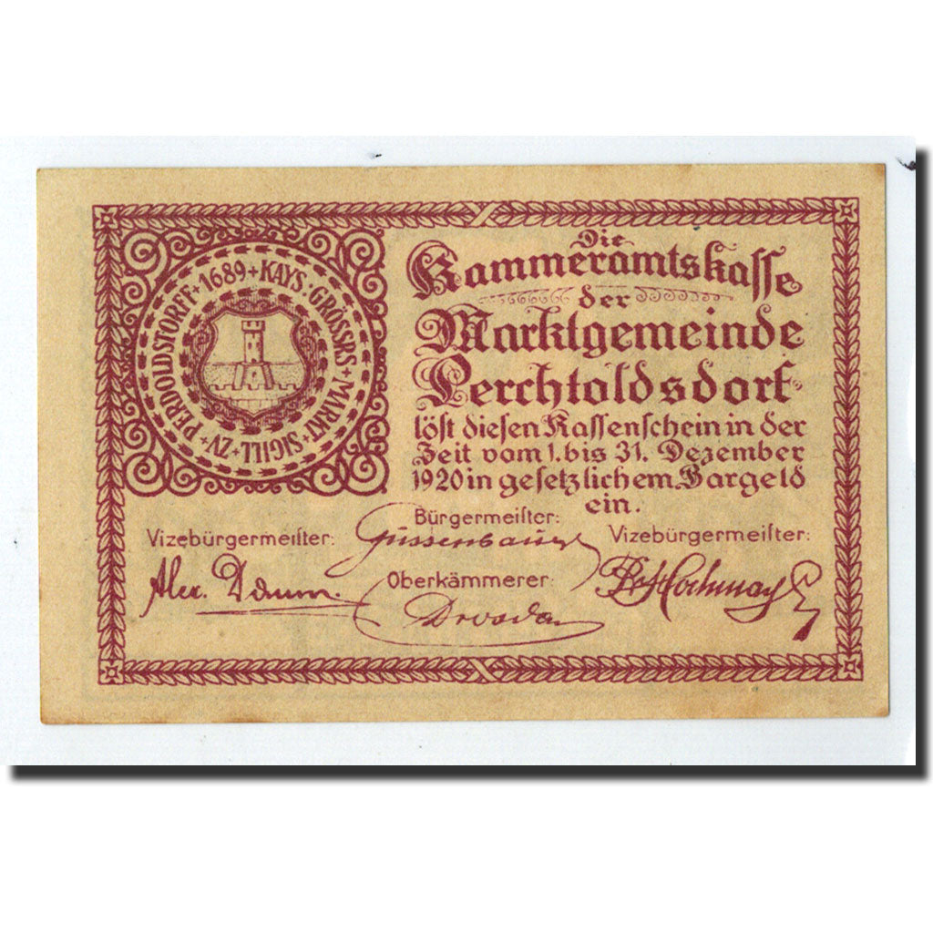Geldschein, Österreich, Perchtoldsdorf, 20 Heller, Maison, 1920, 1920-12-31