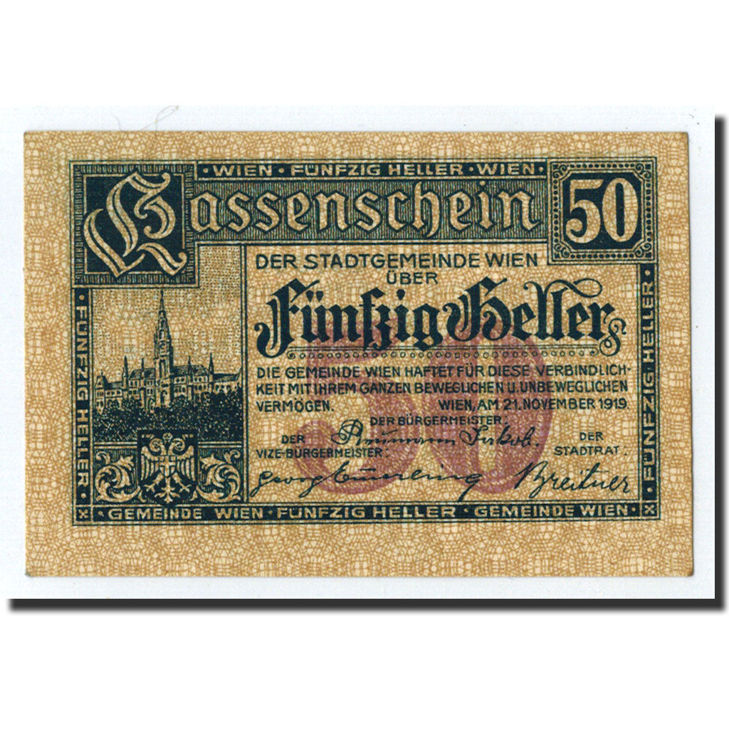Geldschein, Österreich, Vienne, 50 Heller, château, 1919, 1919-11-21, UNZ-