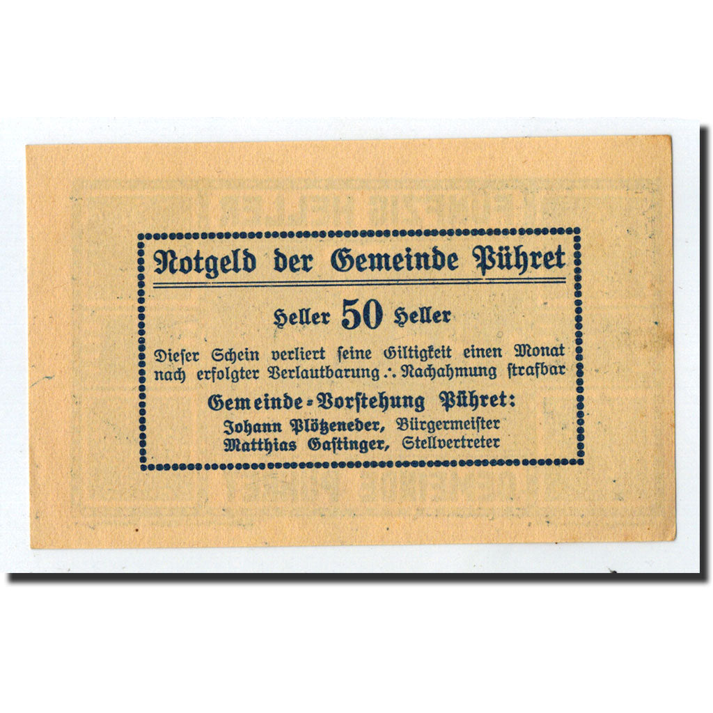 Geldschein, Österreich, Pühret, 50 Heller, Maison, Undated, Undated, UNZ-