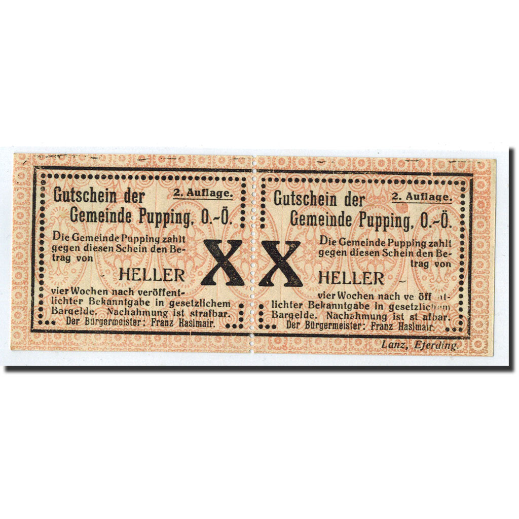 Geldschein, Österreich, Pupping, 20 Heller, Citation, Undated, Undated, UNZ-