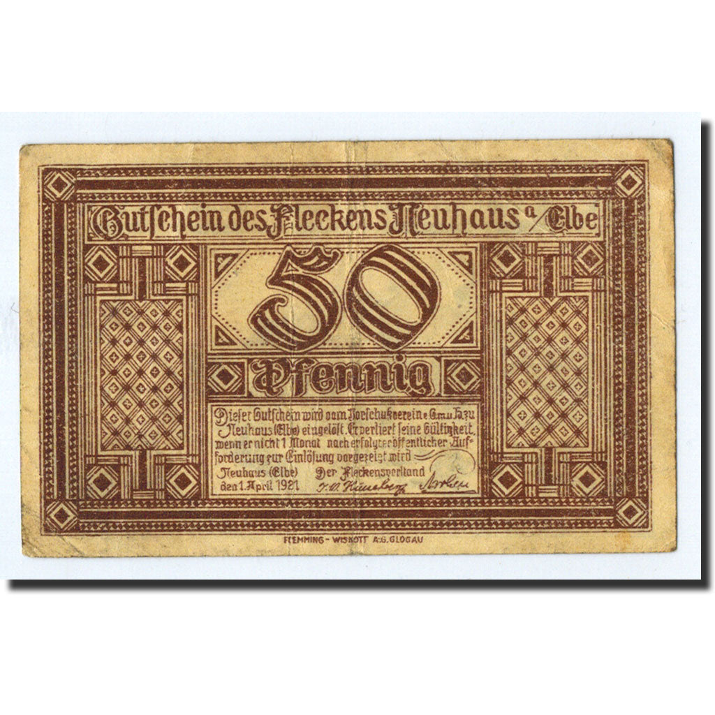 Banknote, Germany, Neuhaus a.d Elbe, 50 Pfennig, château, 1921, 1921-04-01