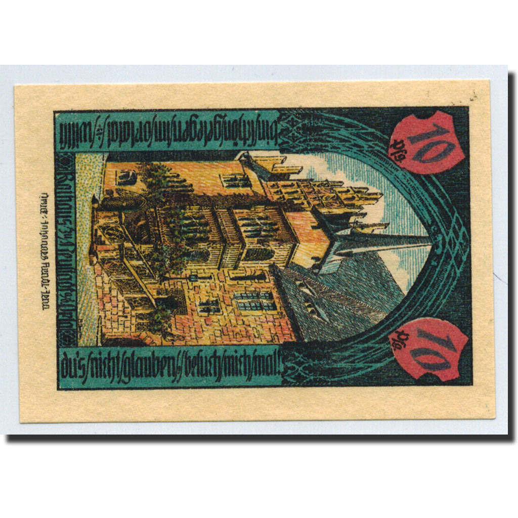 Banknote, Germany, Neustadt a.d Orla Stadt, 10 Pfennig, château, 1921