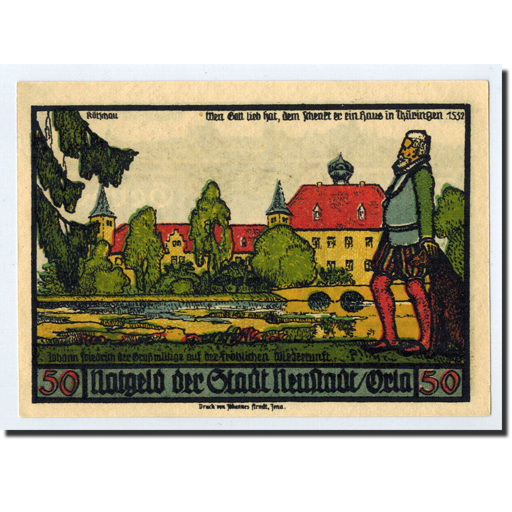 Banknote, Germany, Neustadt a.d Orla Stadt, 50 Pfennig, château, 1921