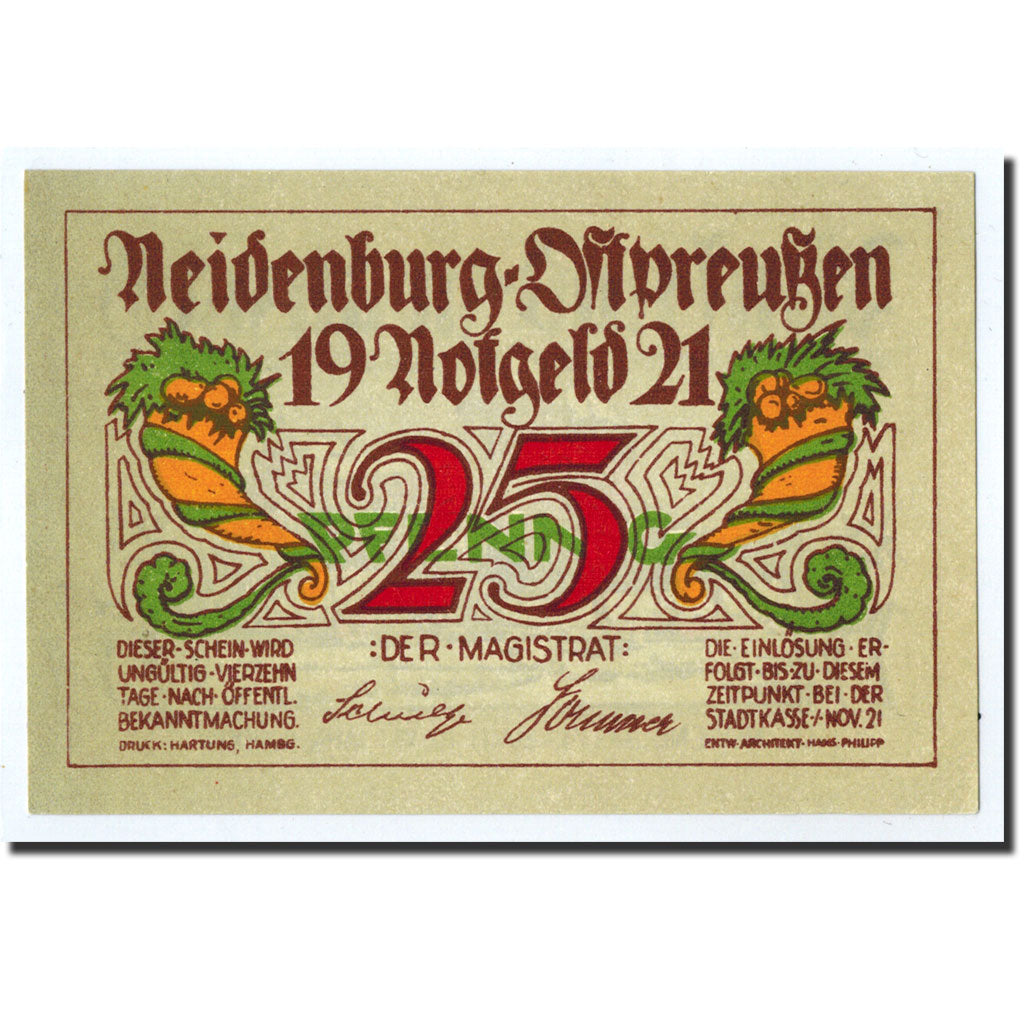 Banknote, Germany, Neindenburg, 25 Pfennig, château, 1921, Undated, UNC(63)