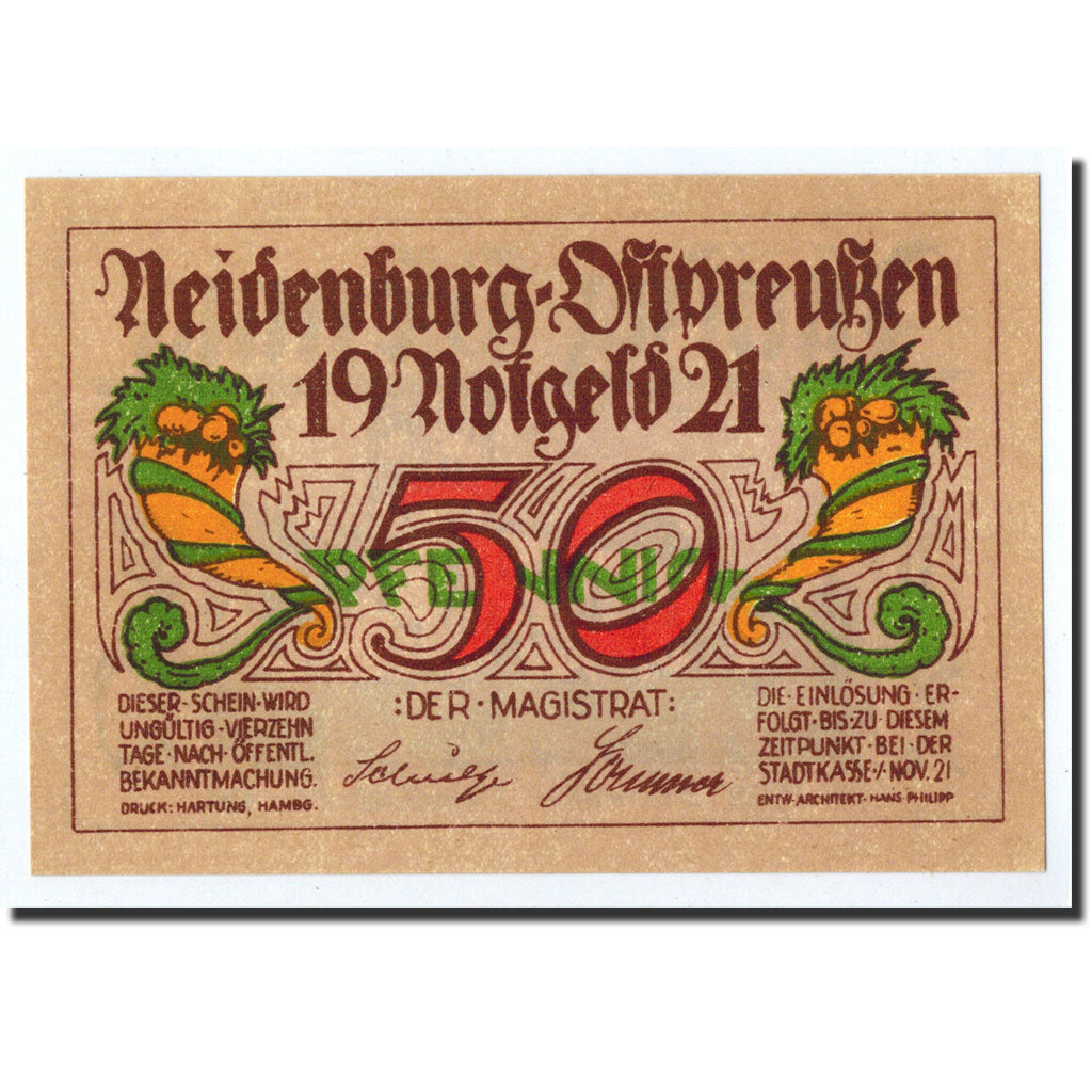 Banknote, Germany, Neindenburg, 50 Pfennig, château, 1921, Undated, UNC(63)