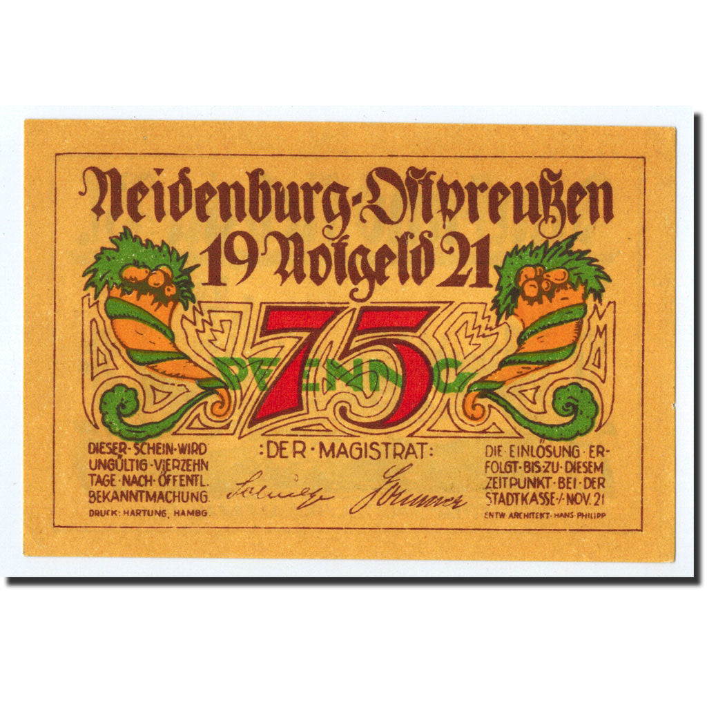 Banknote, Germany, Neindenburg, 75 Pfennig, château, 1921, Undated, UNC(63)