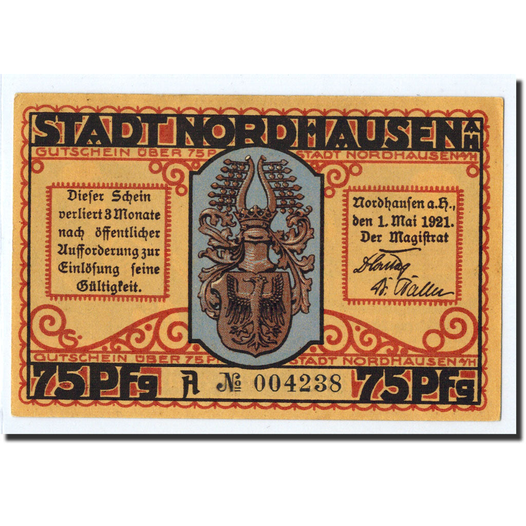 Banknote, Germany, Nordhaussen, 75 Pfennig, personnage, 1921, 1921-05-01