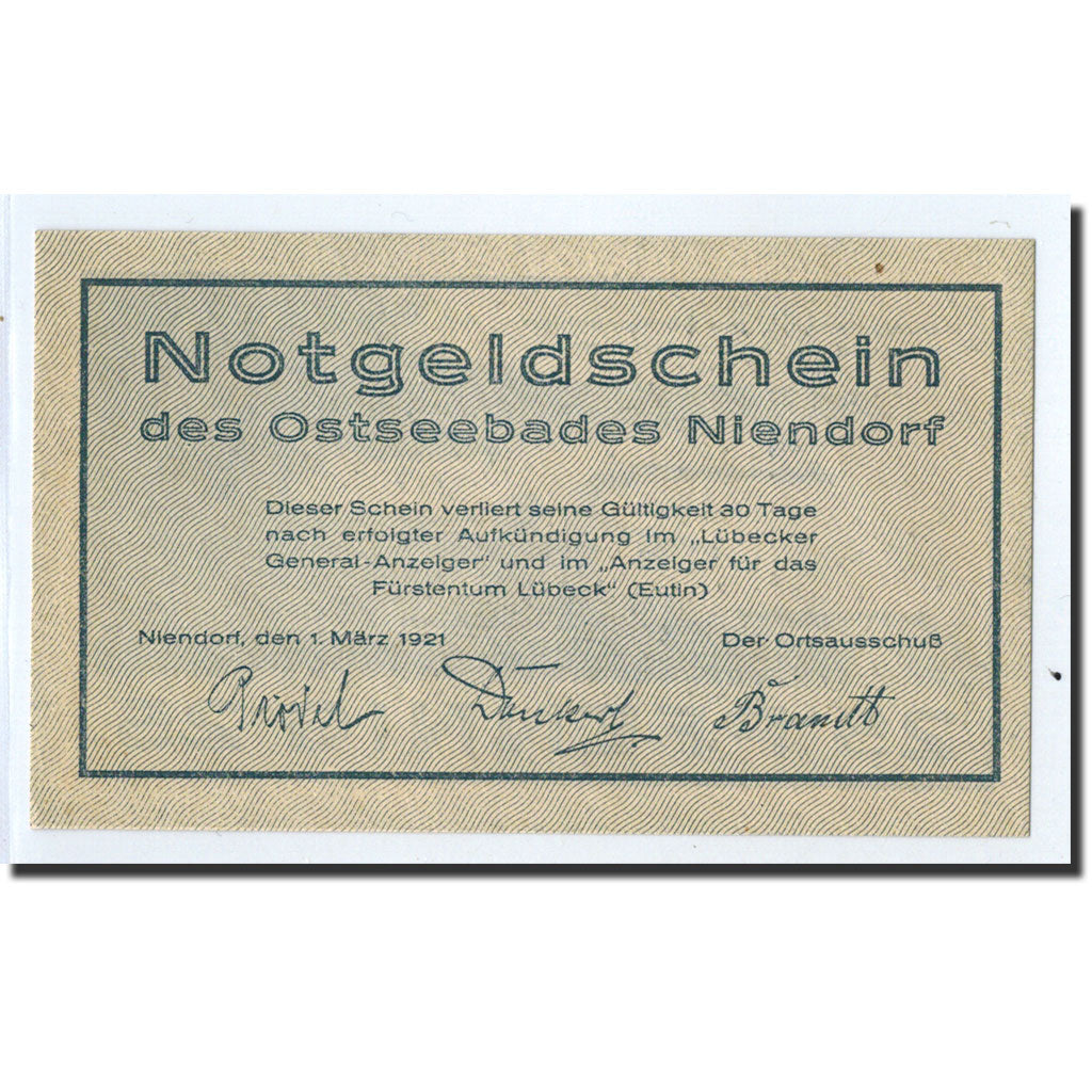 Banknote, Germany, Niendorf, 25 Pfennig, paysage, 1921, 1921-03-01, UNC(63)