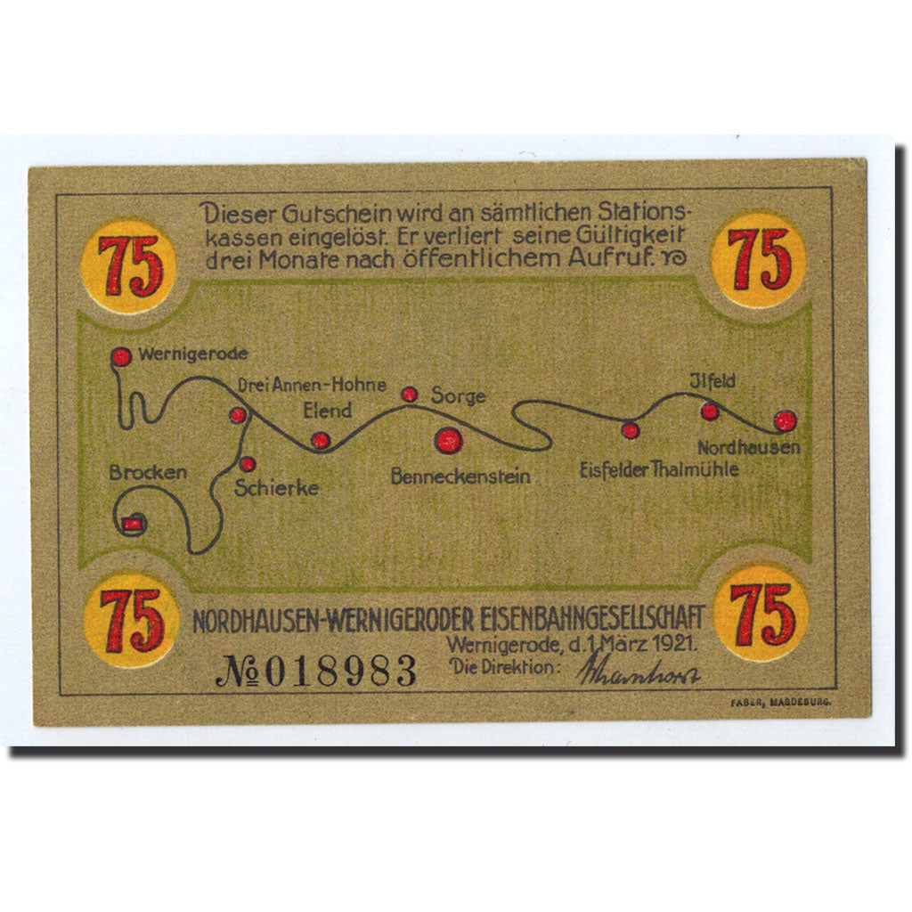 Banknote, Germany, Wernigerode, 75 Pfennig, carte, 1921, 1921-03-01, UNC(63)