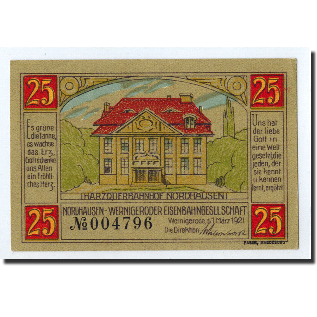 Banknote, Germany, Wernigerode, 25 Pfennig, gare, 1921, 1921-03-01, UNC(63)