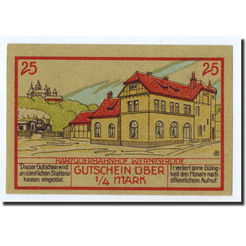 Banknote, Germany, Wernigerode, 25 Pfennig, gare, 1921, 1921-03-01, UNC(63)