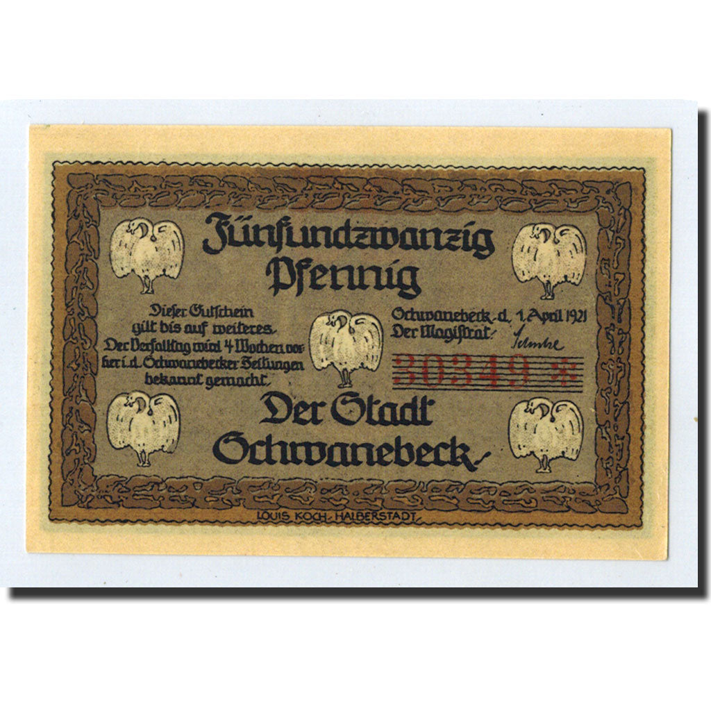 Banknote, Germany, Schwanebeck, 25 Pfennig, Ecusson, 1921, 1921-04-01, UNC(63)
