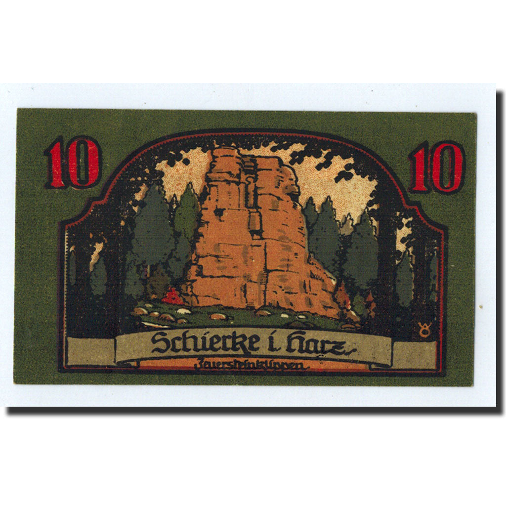 Banknote, Germany, Schierke im Harz, 10 Pfennig, Monument, 1921, 1921-04-01