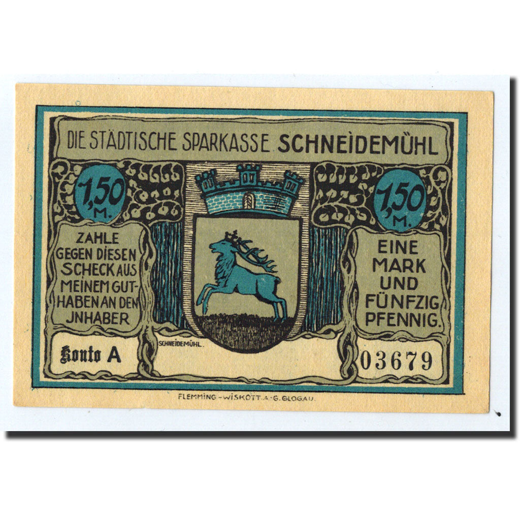 Banknote, Germany, Schneidemuhl, 1.5 Mark, Ecusson, O.D, Undated, UNC(63)