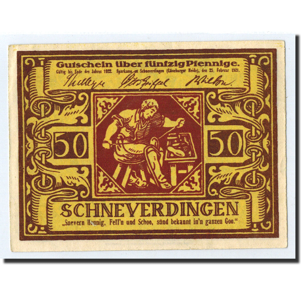 Banknote, Germany, Schneverdingen, 50 Pfennig, personnage, 1921, 1921-02-25