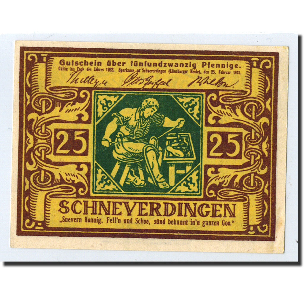 Banknote, Germany, Schneverdingen, 25 Pfennig, personnage, 1921, 1921-02-25