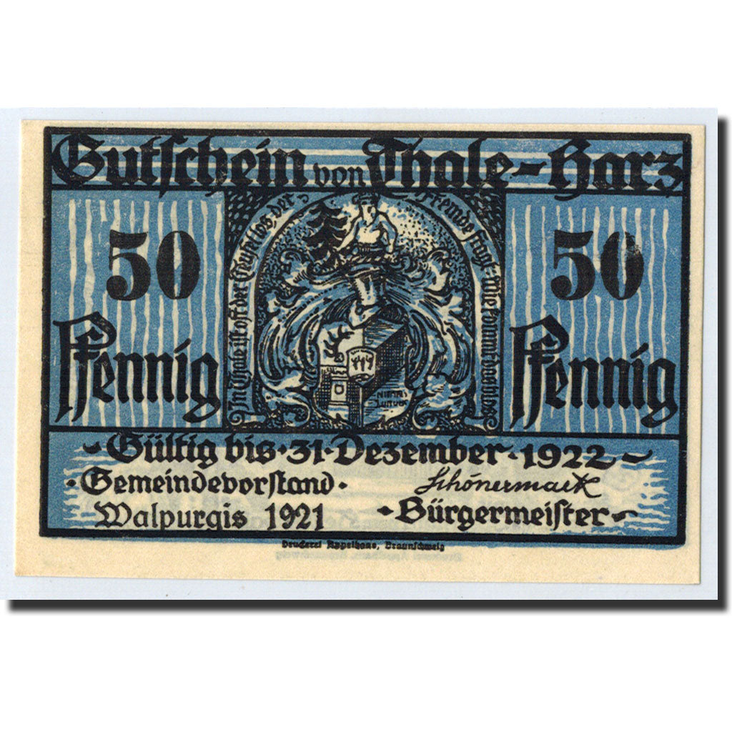 Banknote, Germany, Thale a.Harz Stadt, 50 Pfennig, Monument, 1922, 1922-12-31