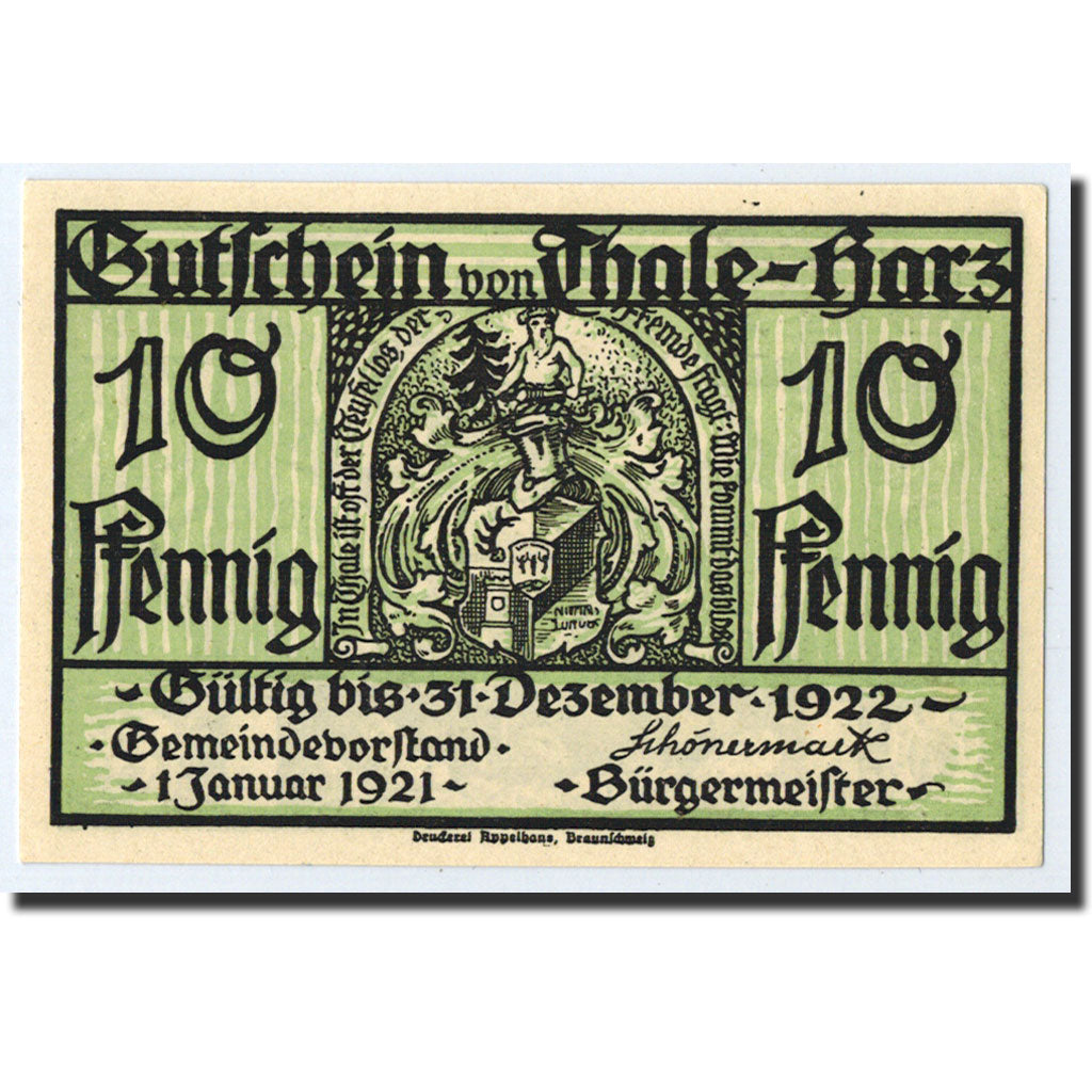 Banknote, Germany, Thale a.Harz Stadt, 10 Pfennig, paysage, 1922, 1922-12-31