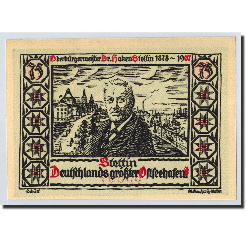 Geldschein, Deutschland, Stettin Stadt, 75 Pfennig, bateau, 1921, 1921-07-01