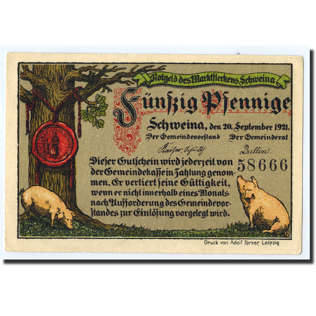 Banknote, Germany, Schweina, 50 Pfennig, manoir, 1921, 1921-09-20, UNC(63)