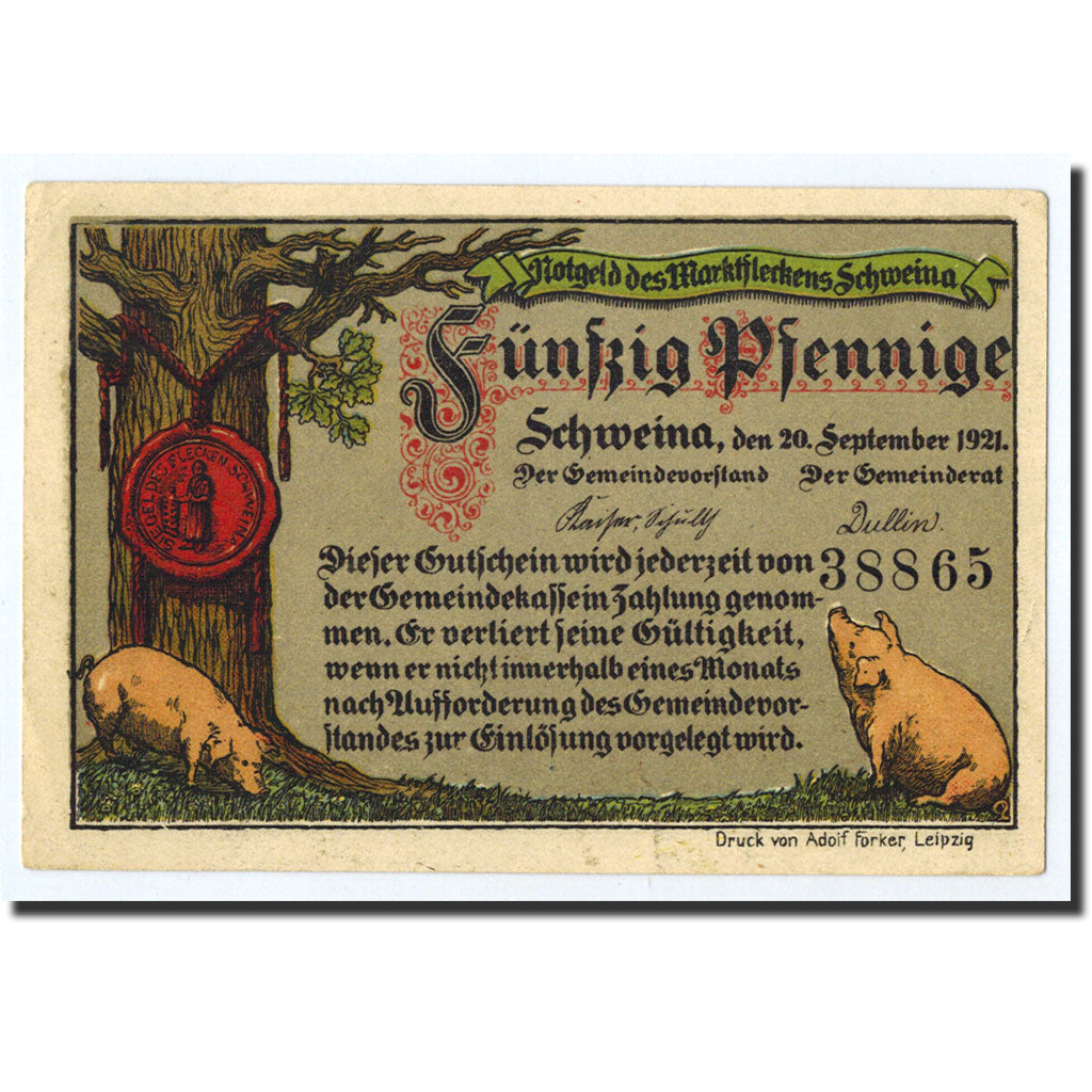 Banknote, Germany, Schweina, 50 Pfennig, Monument, 1921, 1921-09-20, UNC(63)