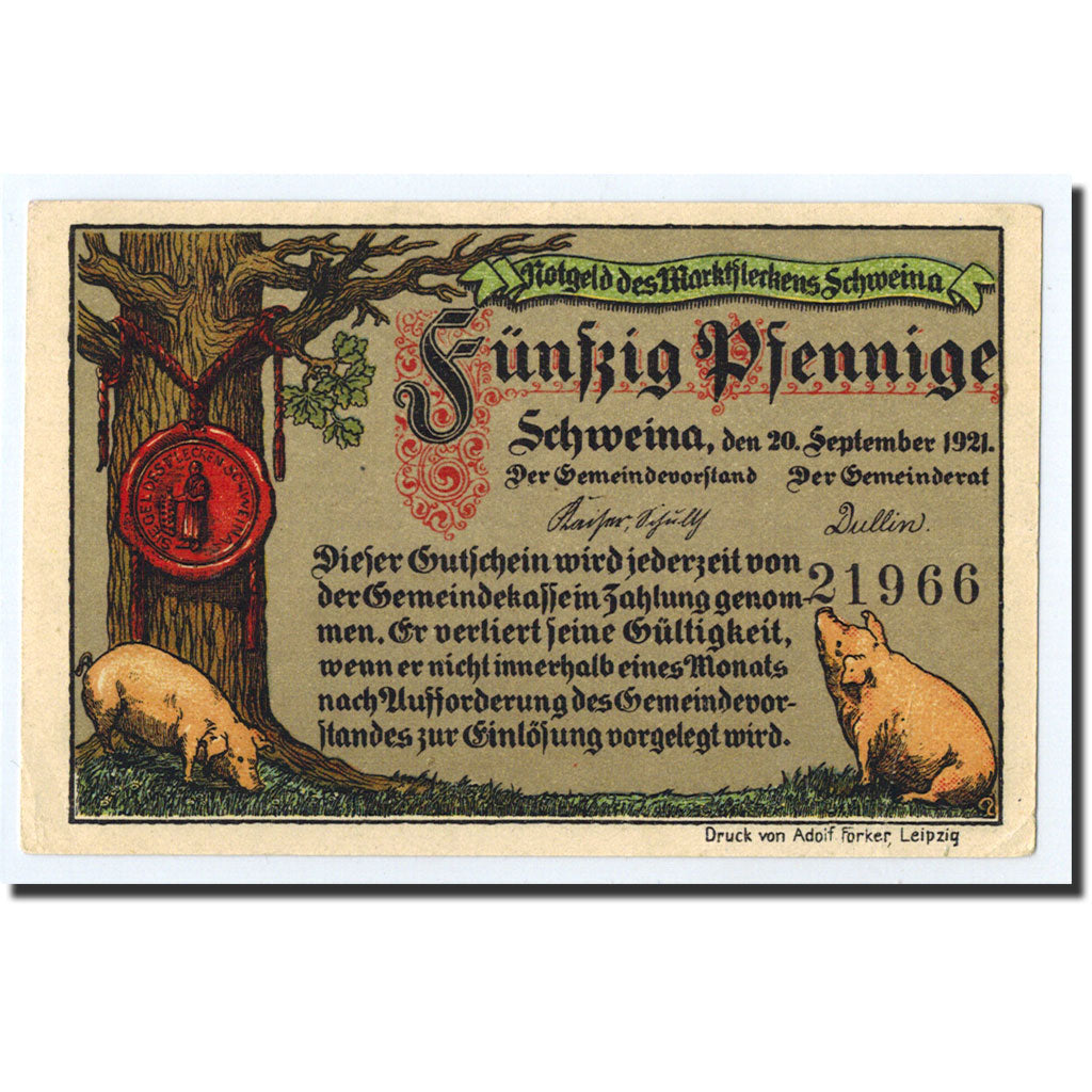 Banconote, Germania, Schweina, 50 Pfennig, Usine, 1921, 1921-09-20, SPL