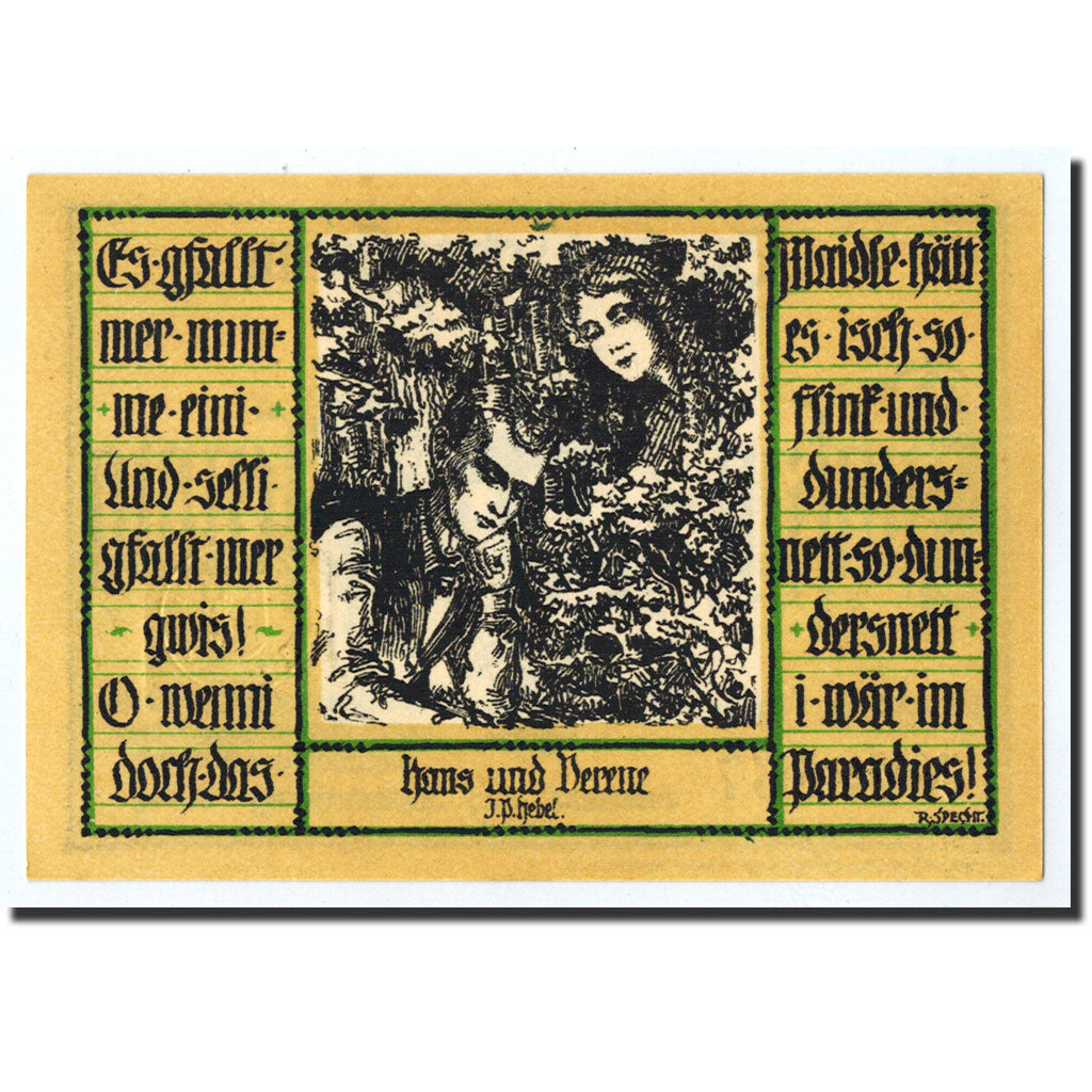 Banknote, Germany, Schopfheim Stadt, 50 Pfennig, personnage, 1921, 1921-04-01