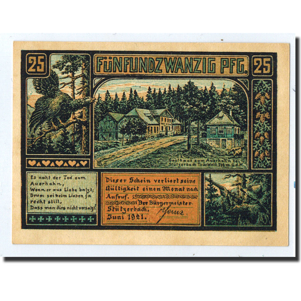 Banknote, Germany, Stützerbach, 25 Pfennig, paysage, 1921, Undated, UNC(63)