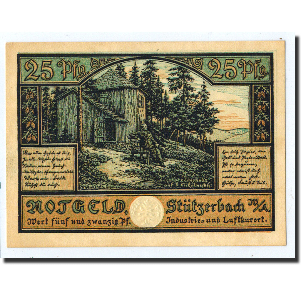 Banknote, Germany, Stützerbach, 25 Pfennig, paysage, 1921, Undated, UNC(63)