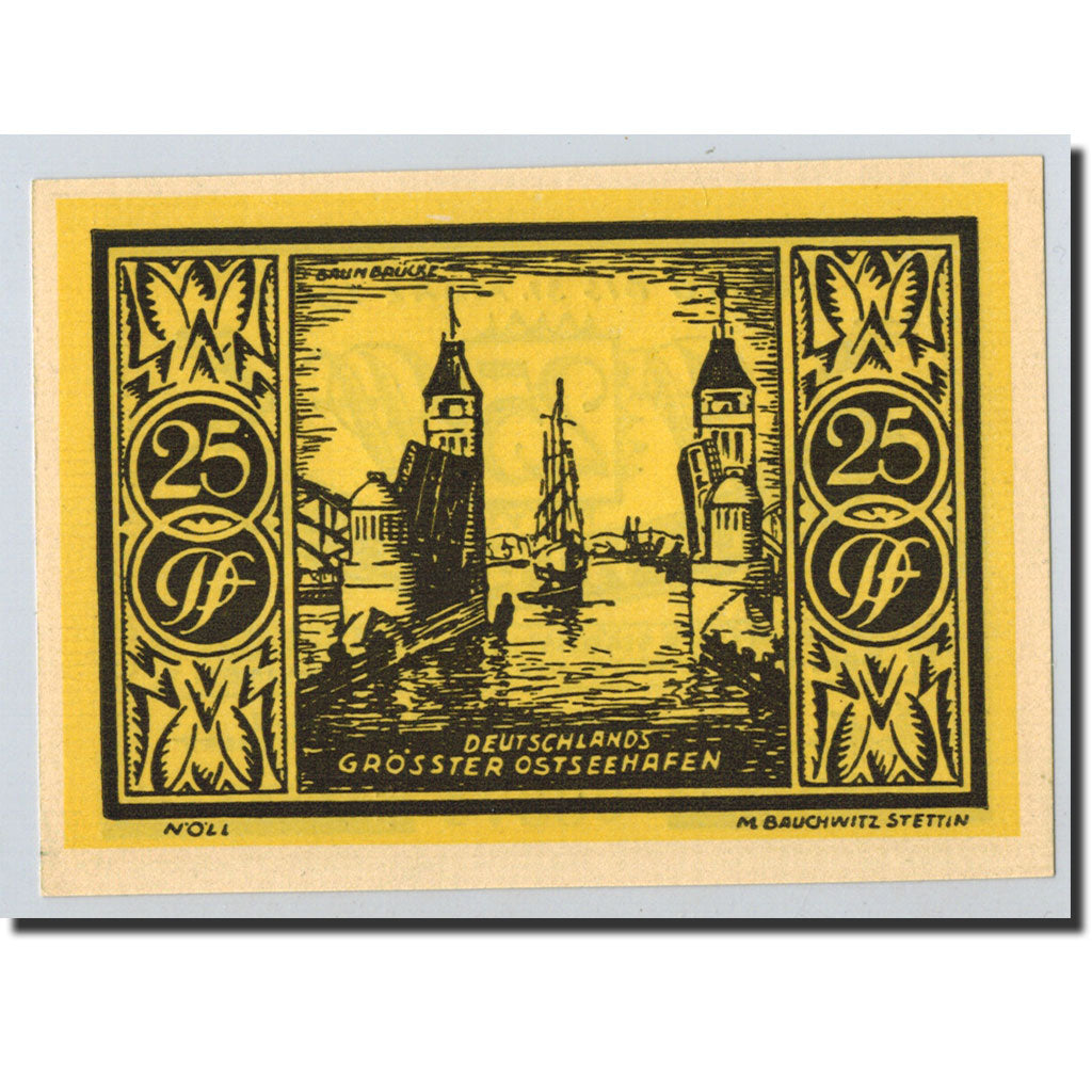 Banknote, Germany, Stettin, 25 Pfennig, bateau, 1922, 1922-01-01, UNC(63)