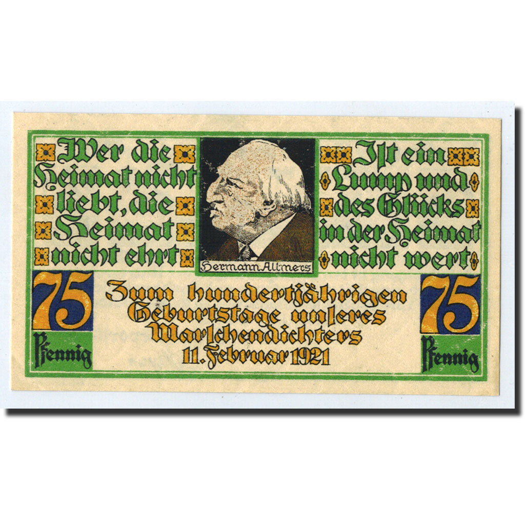 Banknote, Germany, Stotel, 75 Pfennig, personnage, 1921, 1921-02-11, UNC(63)