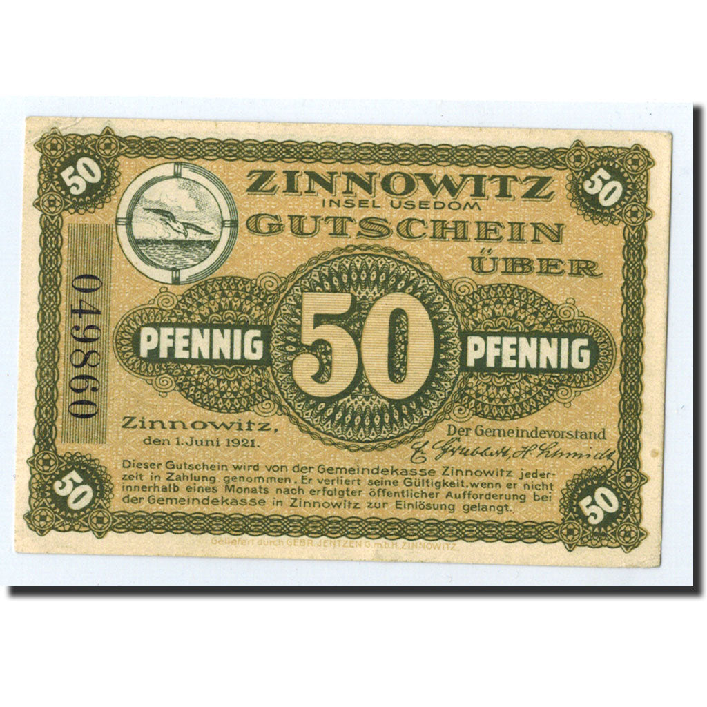 Banknote, Germany, Zinnowitz, 50 Pfennig, Port, 1921, 1921-01-01, UNC(63)