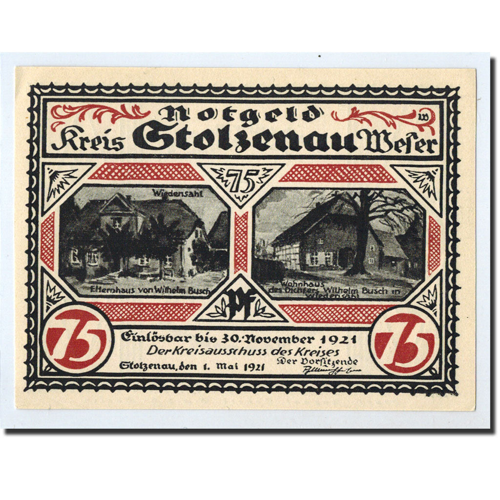 Banknote, Germany, Stolzenau a.d Weser, 75 Pfennig, personnage, 1921