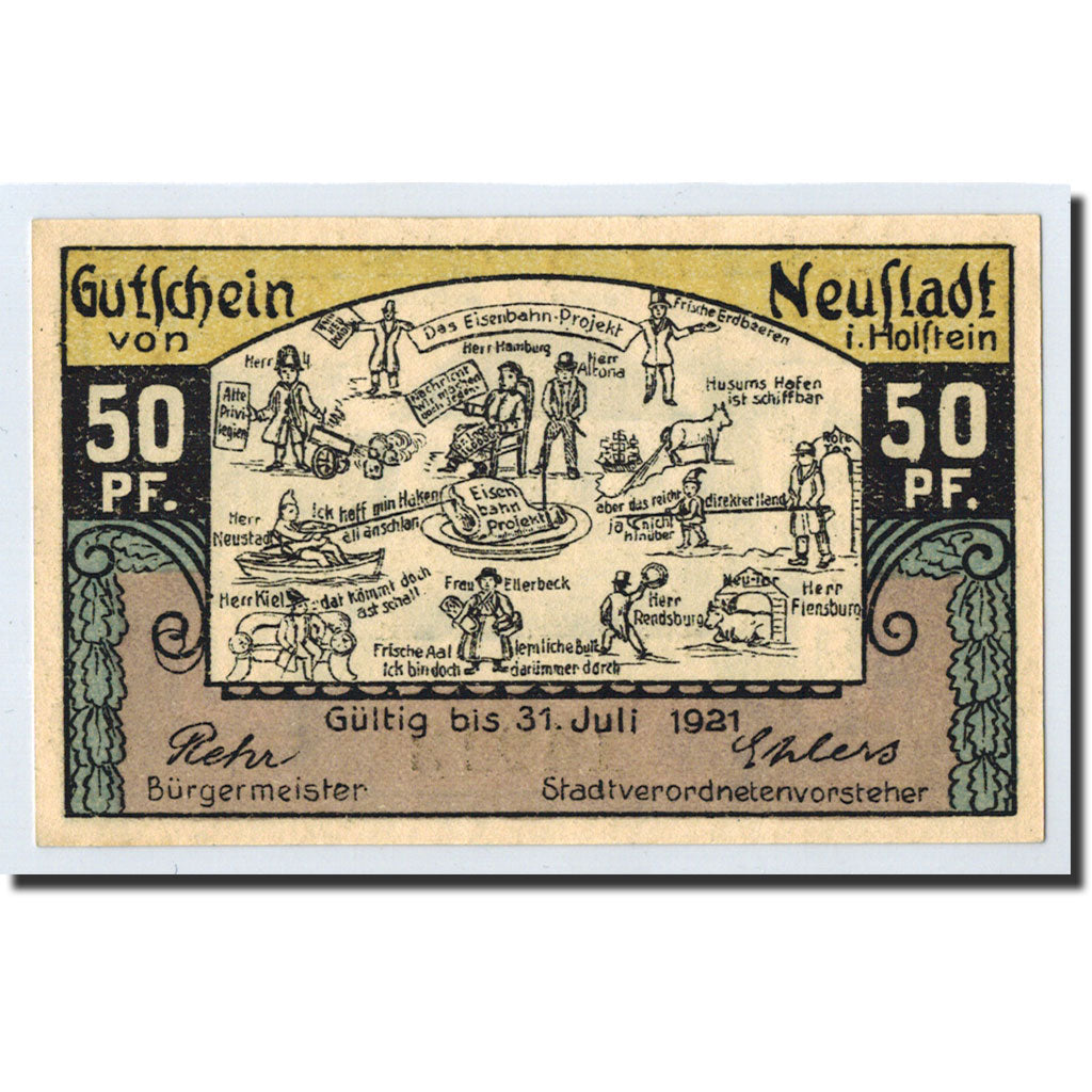 Geldschein, Deutschland, Neustadt i. Holstein Stadt, 50 Pfennig, personnage