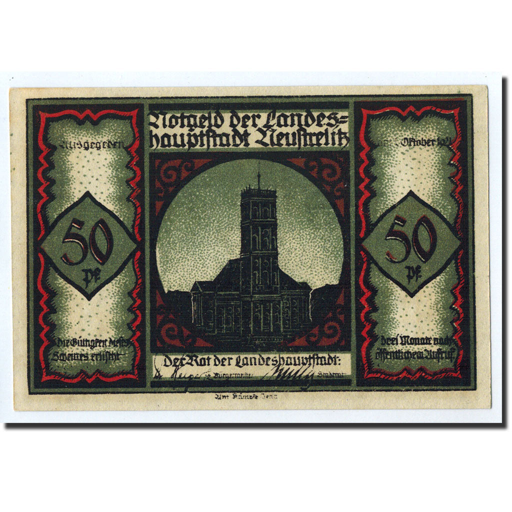 Geldschein, Deutschland, Neustrelitz Stadt, 50 Pfennig, personnage, 1921