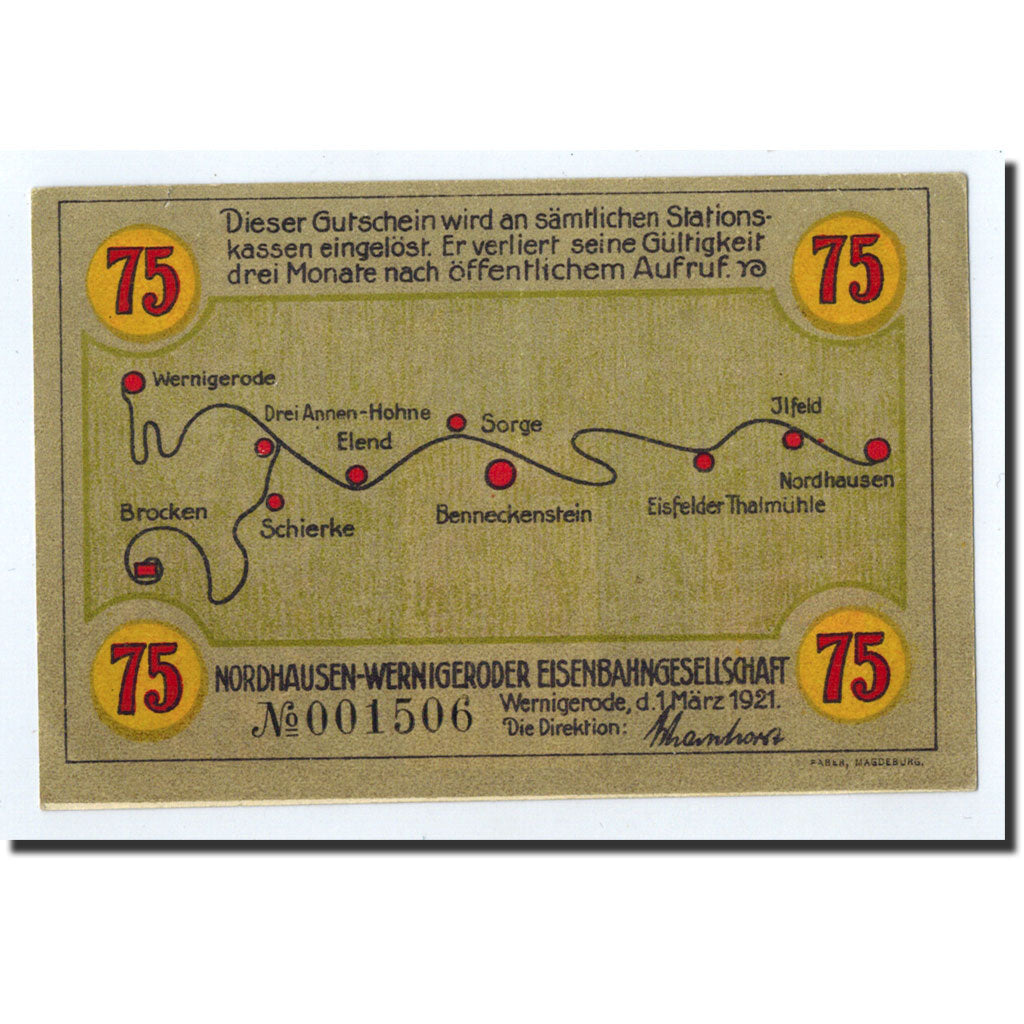Banknote, Germany, Wernigerode, 75 Pfennig, carte, 1921, 1921-03-01, UNC(63)