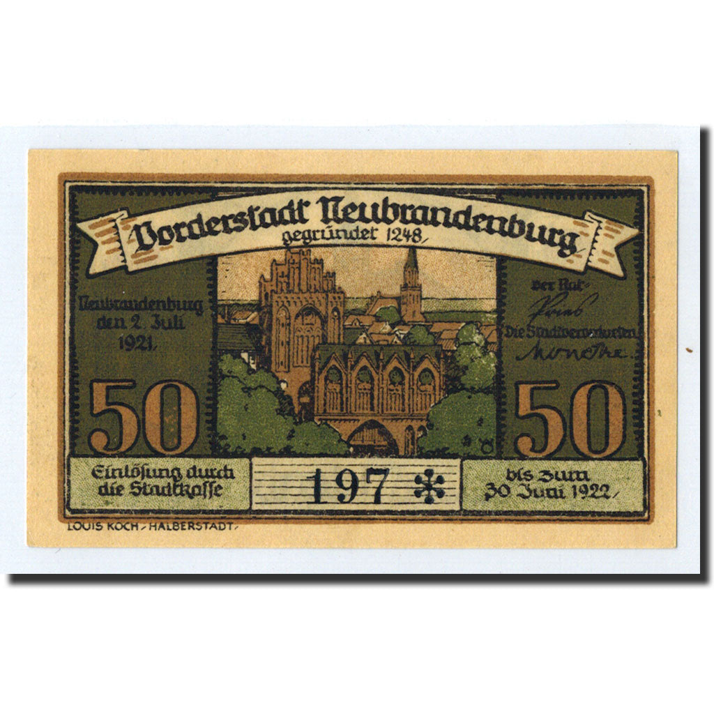 Banconote, Germania, Neubrandenburg Stadt, 50 Pfennig, manoir, 1921, 1921-07-02