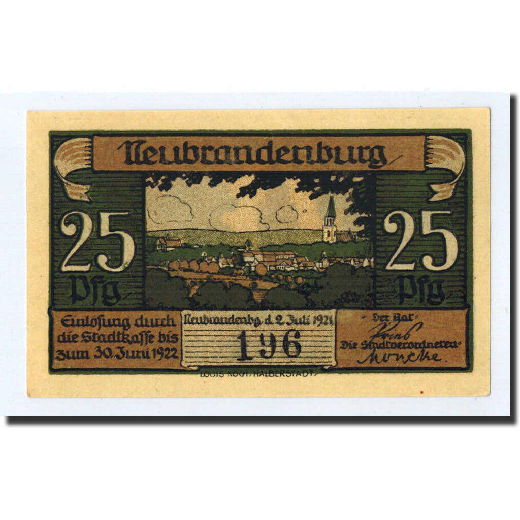 Banknote, Germany, Neubrandenburg Stadt, 25 Pfennig, Eglise, 1921, 1921-07-02