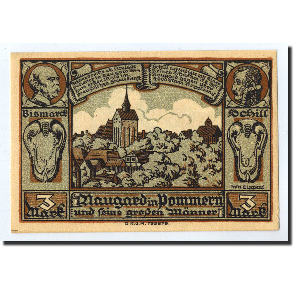 Banknote, Germany, Naugard, 3 Mark, paysage, O.D, Undated, UNC(63), Mehl:923.1