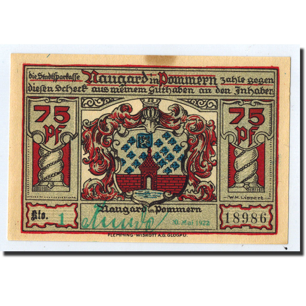 Banknote, Germany, Naugard, 75 Pfennig, manoir, O.D, Undated, UNC(63)