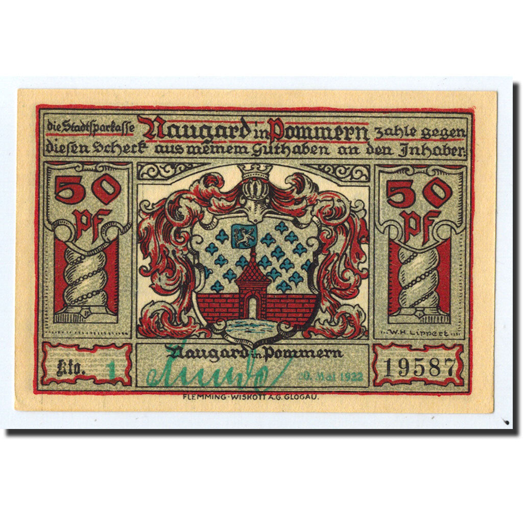 Banknote, Germany, Naugard, 50 Pfennig, paysage, O.D, Undated, UNC(63)