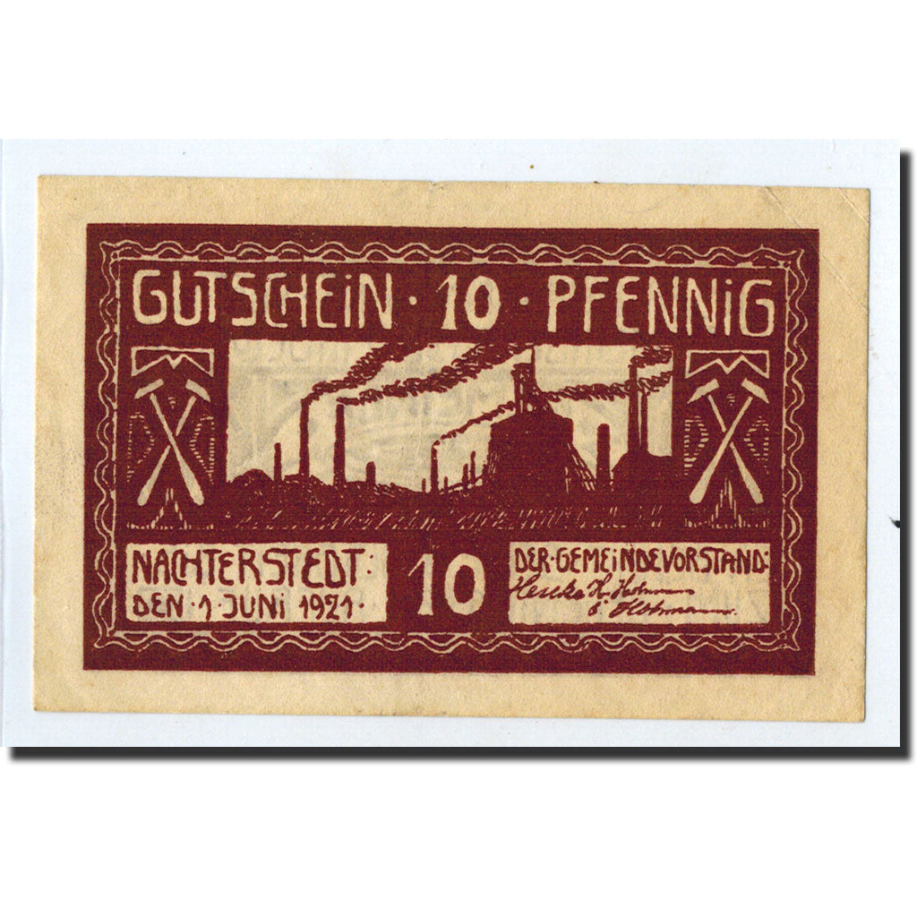 Banknote, Germany, Nachterstedt Gemeinde, 10 Pfennig, Usine, 1921, 1921-06-01