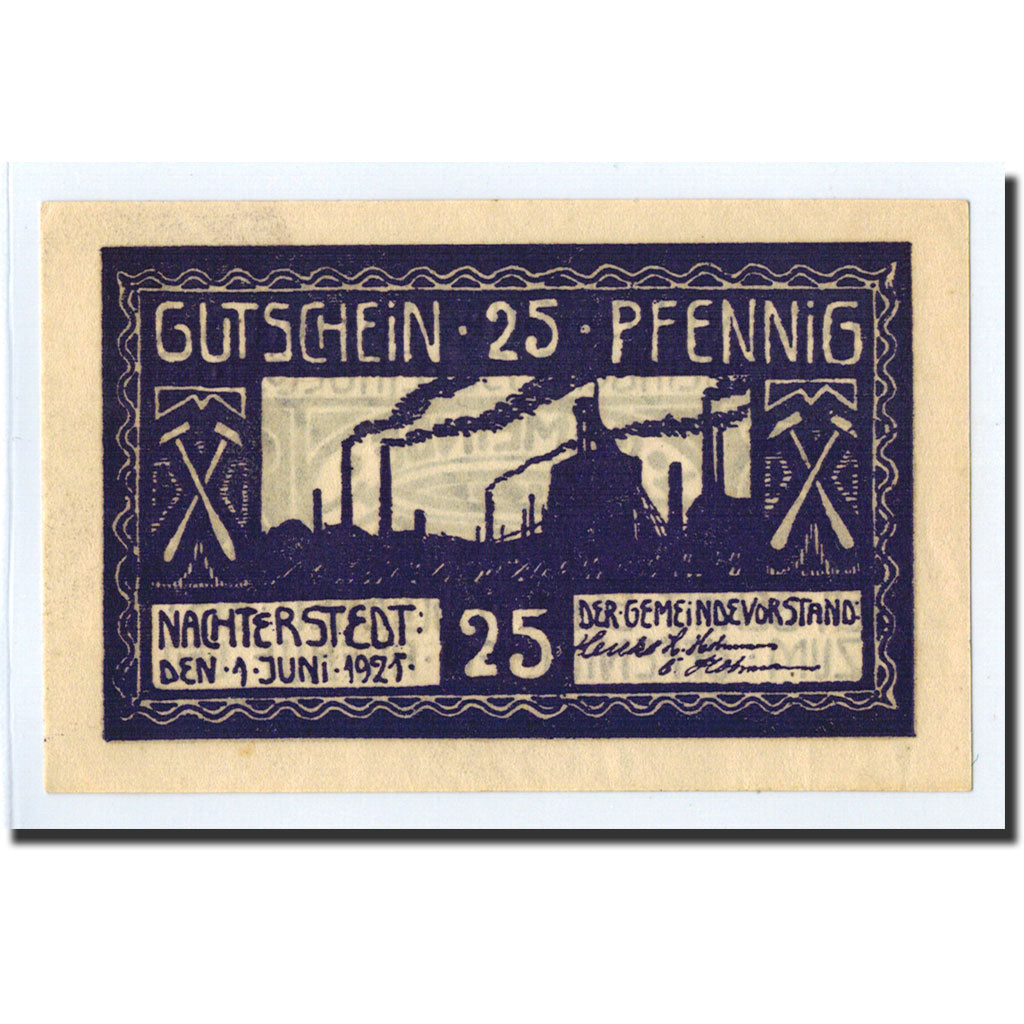 Banknote, Germany, Nachterstedt Gemeinde, 25 Pfennig, Usine, 1921, 1921-06-01