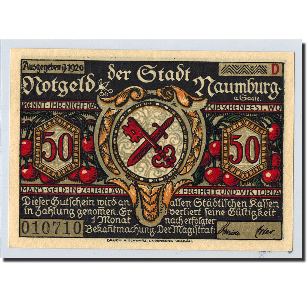 Banknote, Germany, Naumburg a.S. Stadt, 50 Pfennig, personnage, 1920, Undated