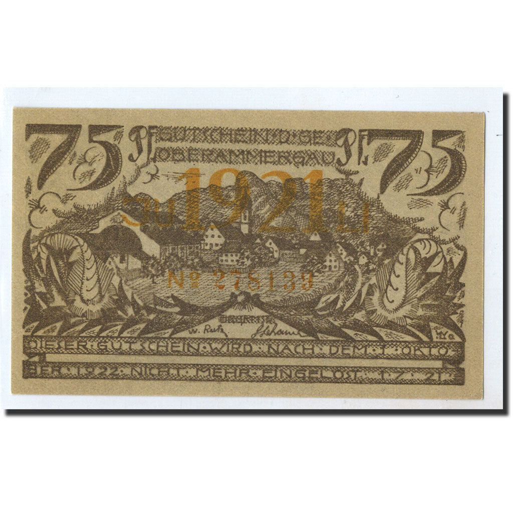 Banknote, Germany, Oberammergau, 75 Pfennig, paysage, 1921, 1921-07-01, UNC(63)