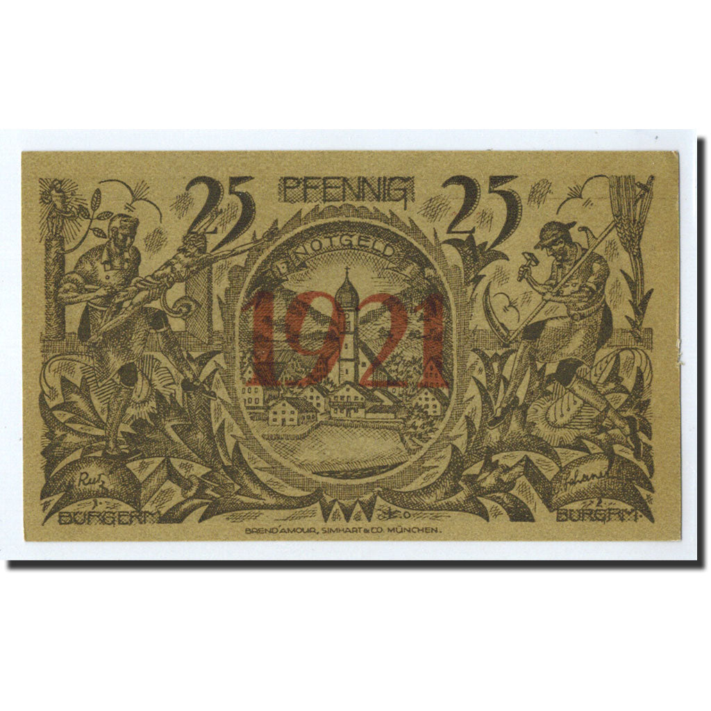 Banconote, Germania, Oberammergau, 25 Pfennig, personnage, 1921, 1921-07-01